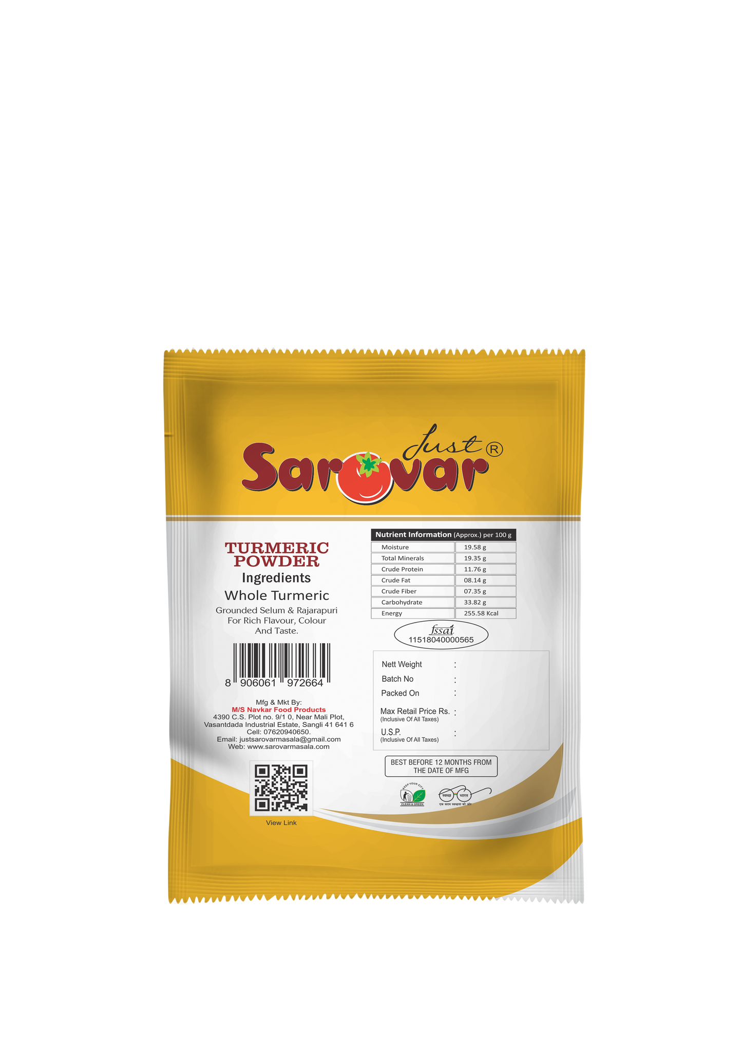 Just Sarovar Turmeric Powder, Premium Grade Standard, Product of India