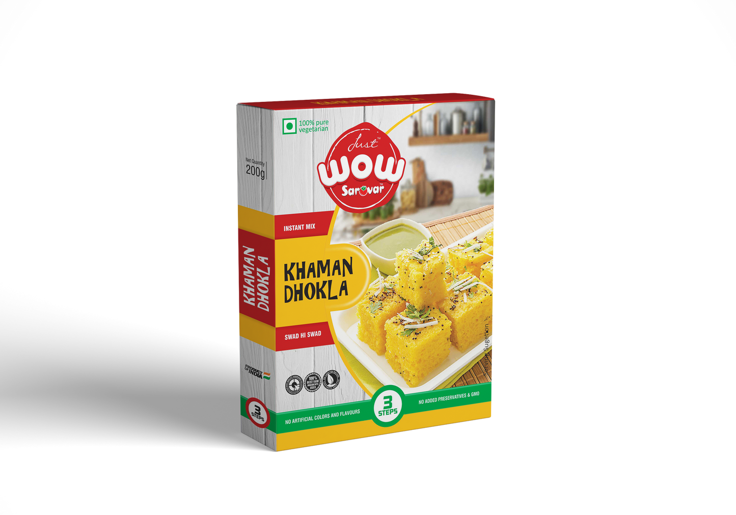 Just Sarovar Khaman Dhokla Instant Mix, 100% Vegetarian, 200g, 3-Step Preparation