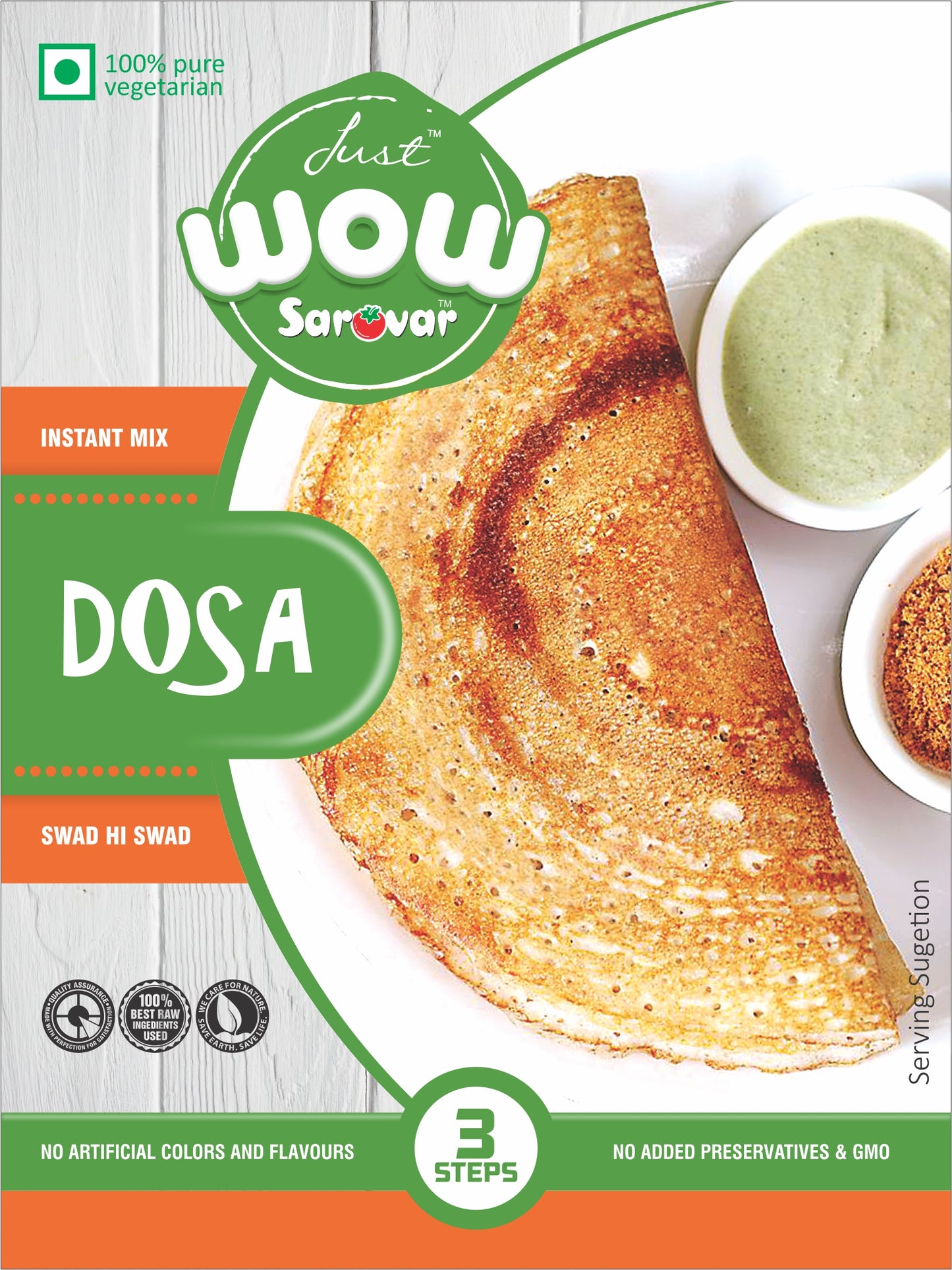 Just Sarovar Instant Dosa Mix, 200g, 100% Vegetarian, 3 Step Preparation